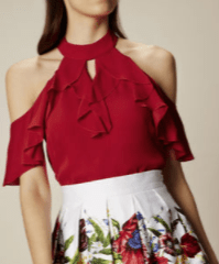KM red ruffle off shoulder top