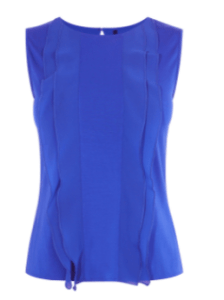 km ruffle front blue top