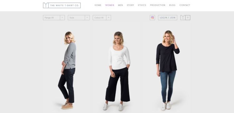 white T shirt co homepage